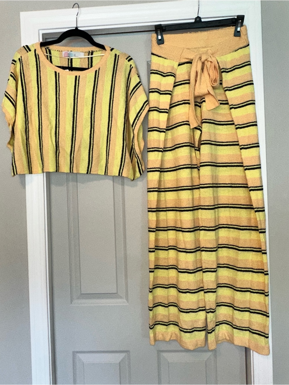 Free People Striped Yellow Pants & Crop Top Set FP Beach Collection NWT size XS